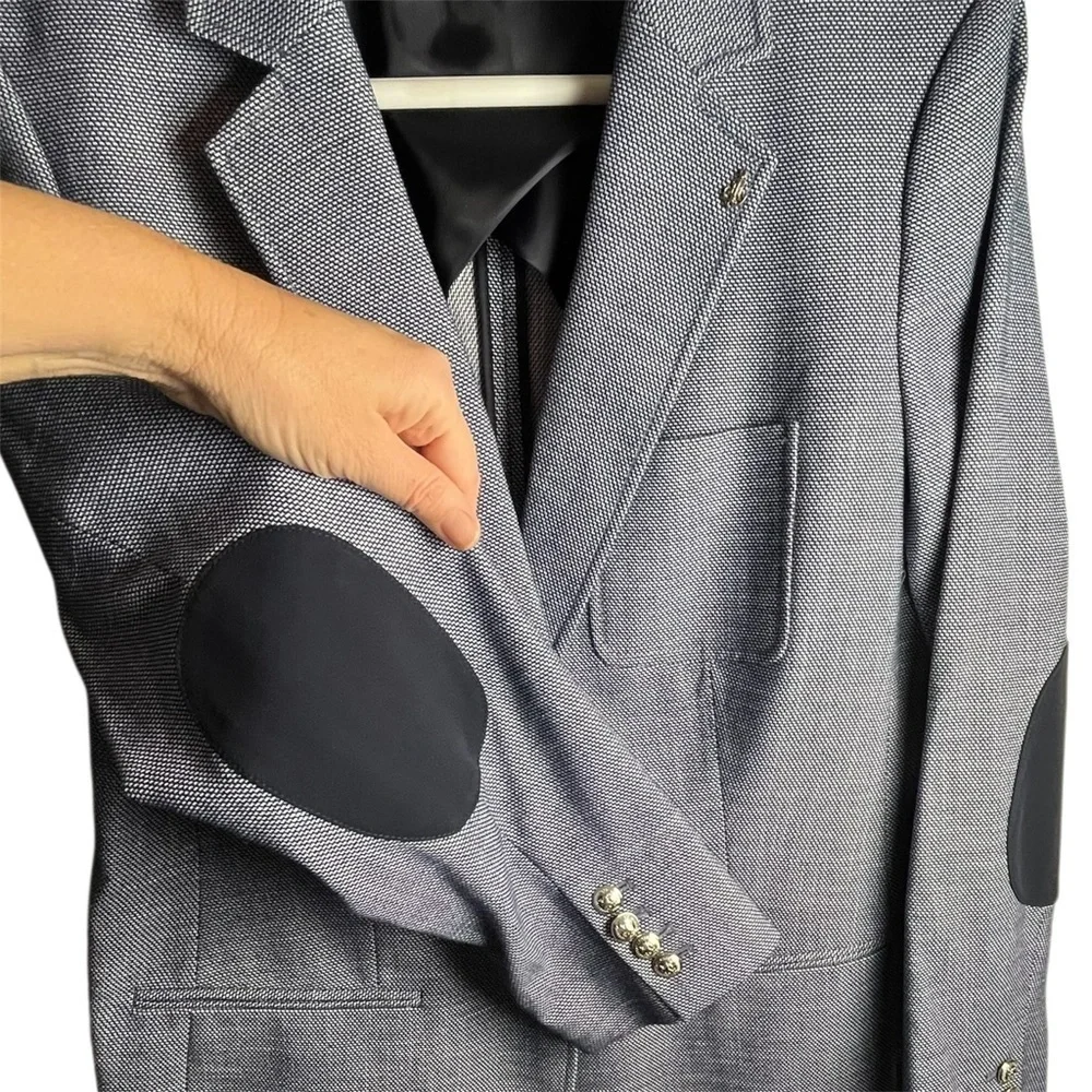 Tommy Hilfiger 14 Fitted Navy Tweed Elbow Patch Blazer Preppy Nautical Academia